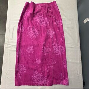 Sigrid Olsen Sport Purple Floral Linen Blend Midi Faux Wrap Skirt Size 6